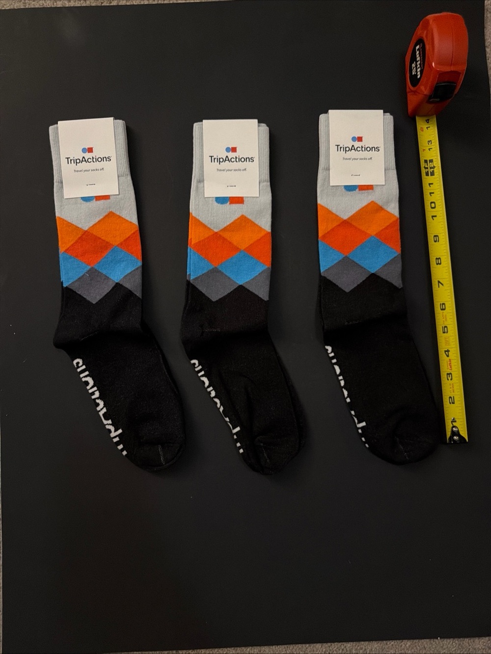 Men's Black Crew Socks with Orange & Blue Argyle